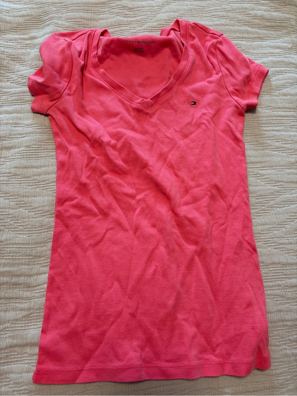 Tommy Hilfiger Coral Pink V-Neck Short Sleeve Tee